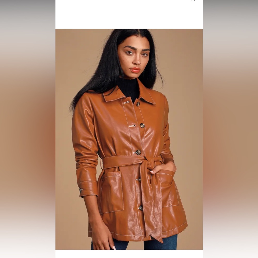 Lulus Abilene Brown Vegan Leather Belted Jacket